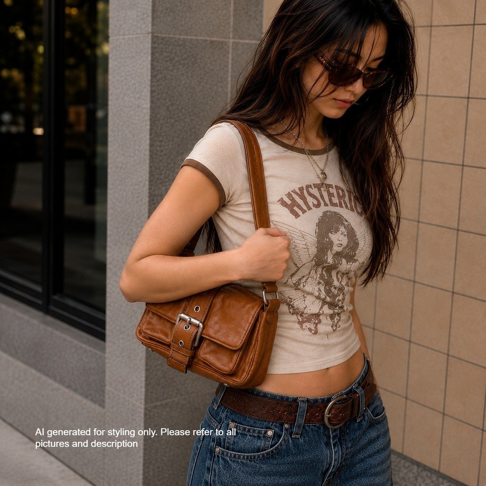 Michael Kors 90s Y2K Cognac Brown Leather Buckle Saddle Baguette Shoulder Bag
